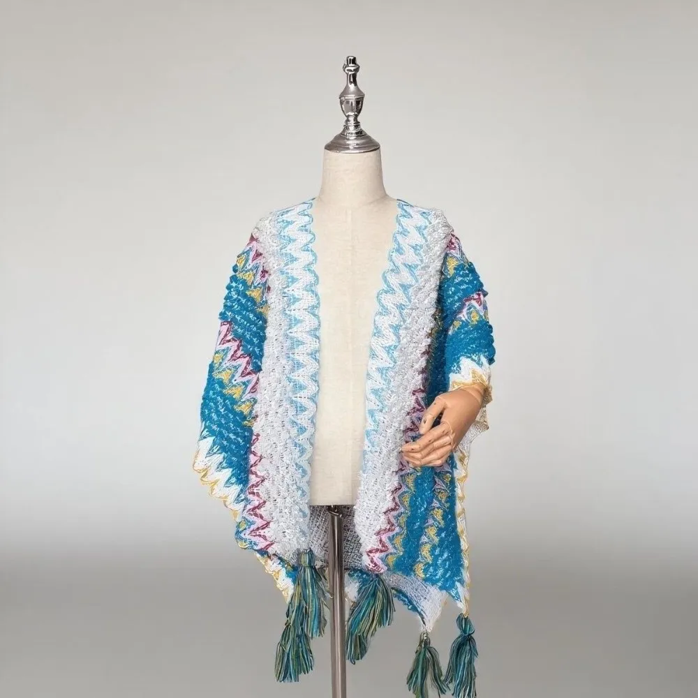 

Fashion Winter Warm Kids' Mongolian Poncho Ethnic Style Artificial Wool Cardigan Tassel Shawl Striped Coat Overlays For Children