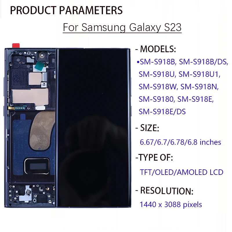 Pantalla S23U para Samsung Galaxy S23 Ultra S918 6.8" Super AMOLED Display Táctil Ensamblaje con Digitalizador Soporta S Pen y Huella Dactilar Partes 2
