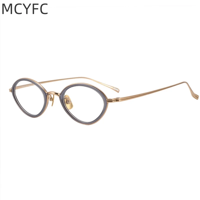 MCYFC High Quality Hand Made Eye Glasses Frames for Women and Men Cat Eye Style Titanium+Acetate Material Glasses Frames for Men