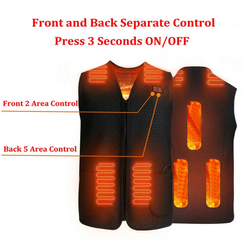 Winter Warming 7 Heating Zones Vest 3-Speed Temperature Adjustment Men Thermal Vest Dual Control Switch for Hiking