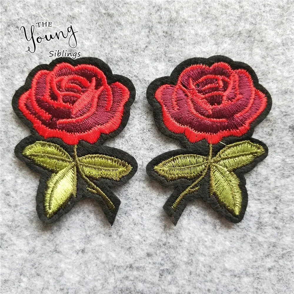 red rose flower Patches For Clothing Iron On Embroidered Appliques DIY Apparel Accessories Patches For Clothing Fabric Badges