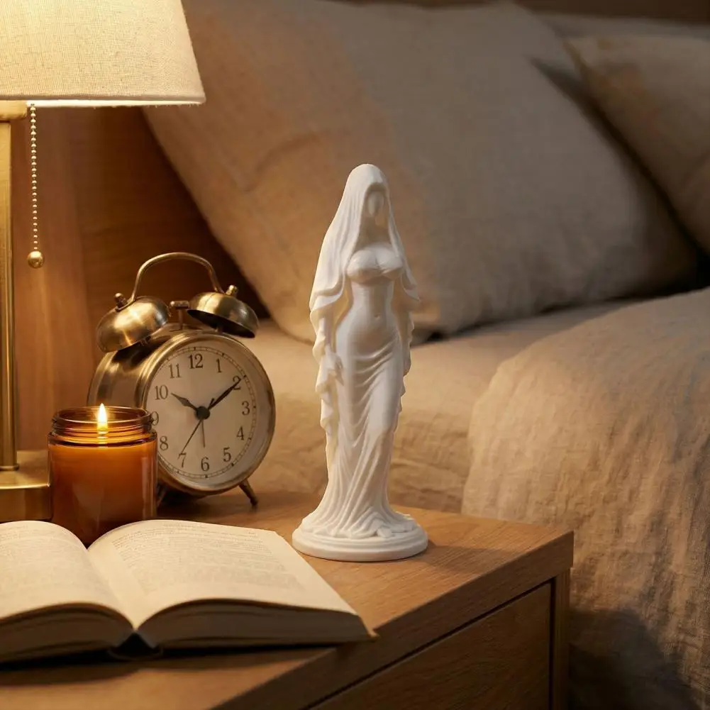 3D Printed Veiled Goddess Statue Artistic Wearing Veil Women Figurine Sculpture Decoration for Home Office Living Room Desktop