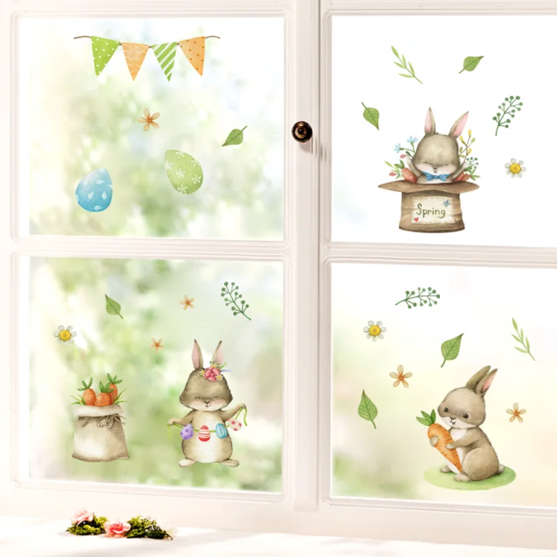 Kawaii Animal Rabbit Carrot Wall Sticker Cartoon Children Bedroom Background Decoration Kindergarten Classroom Sticker Removable