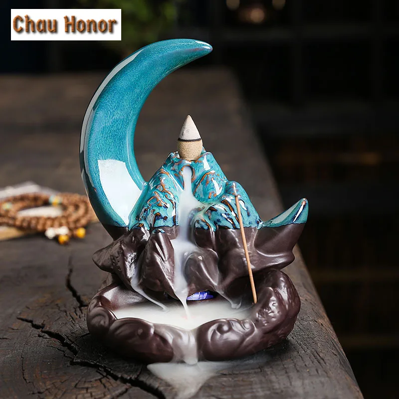 

Creative Waterfall Incense Burner The Moon Home Decor Incense Stick Holder Lotus Ceramic Censer Handicrafts Zen Meditation Decor