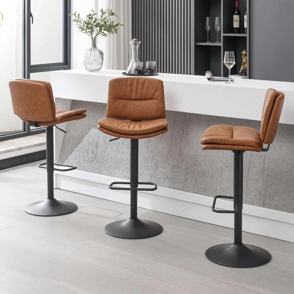 

Set of 3 Adjustable Counter Height Swivel Bar Stools with Double-Layer Upholstery and Faux Leather Back, 24-32 Inches