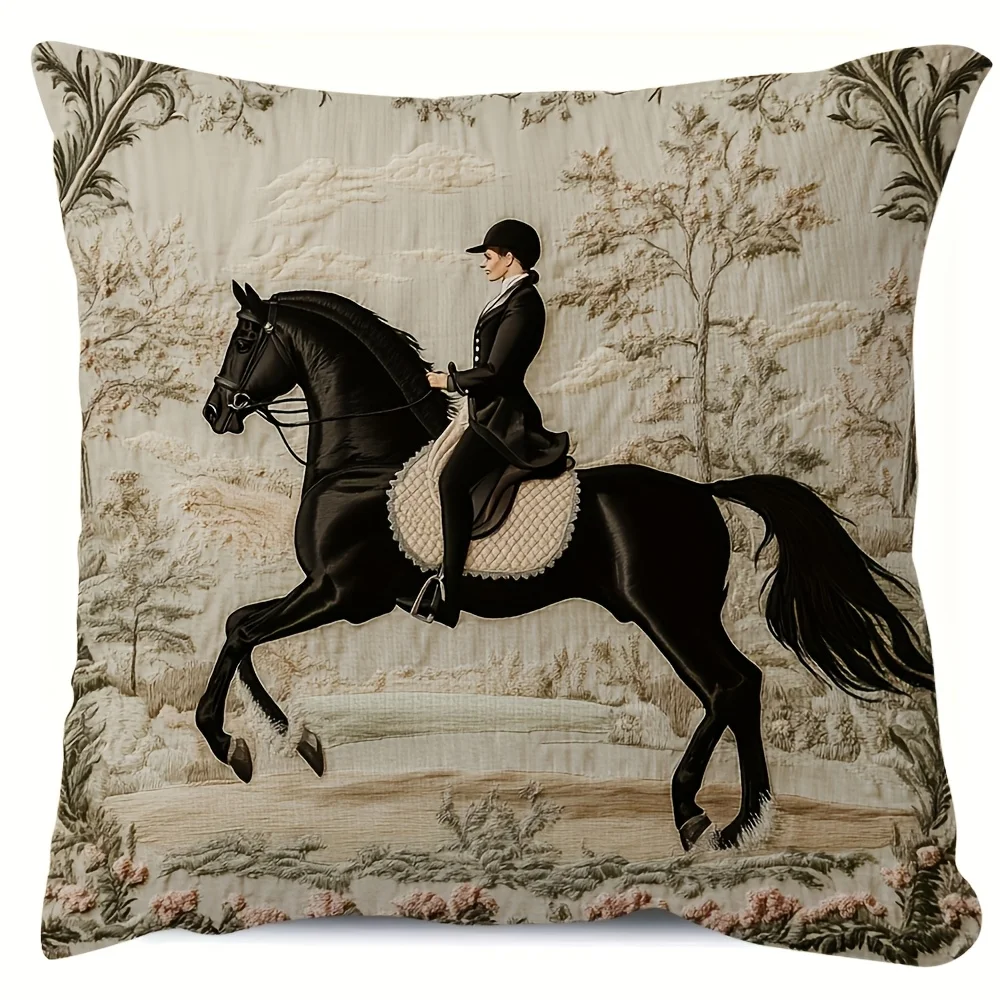 

Наволочка для подушки в стиле винтаж с гобеленовым принтом для конного спорта, классическая наволочка для дрессировки лошадей, для дивана, кровати, кушетки, декора загородного дома