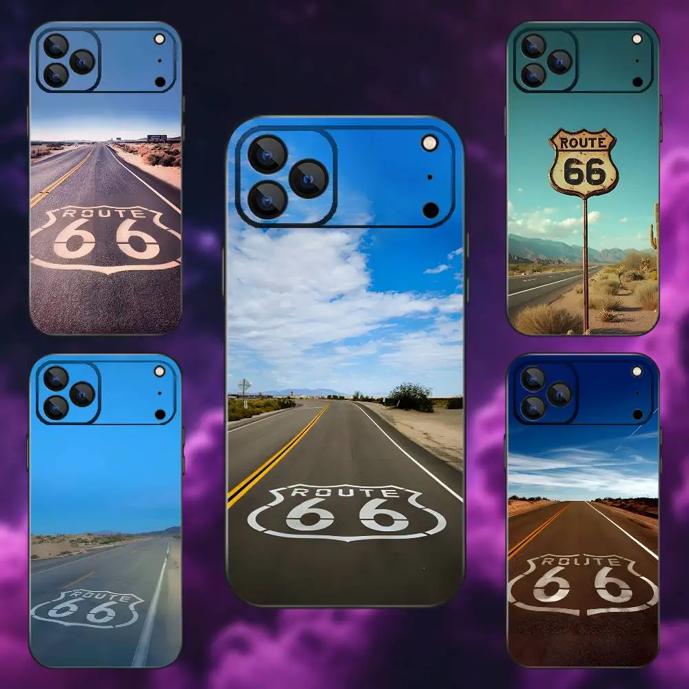 

America Route 66 Phone Case For iPhone 17,16,15,14,13,12,Pro,Max,Plus,E,SE4,Air,Mini Black Soft Box