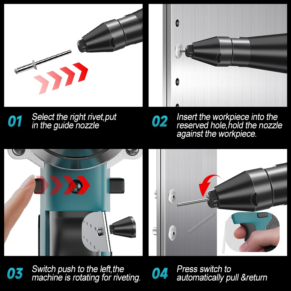 YEARTOP  3.2-4.8mm Brushless Electric Rivet Nut Gun 25000N.M Cordless Auto Riveting Industry Power Tool For Makita 18V Battery Y