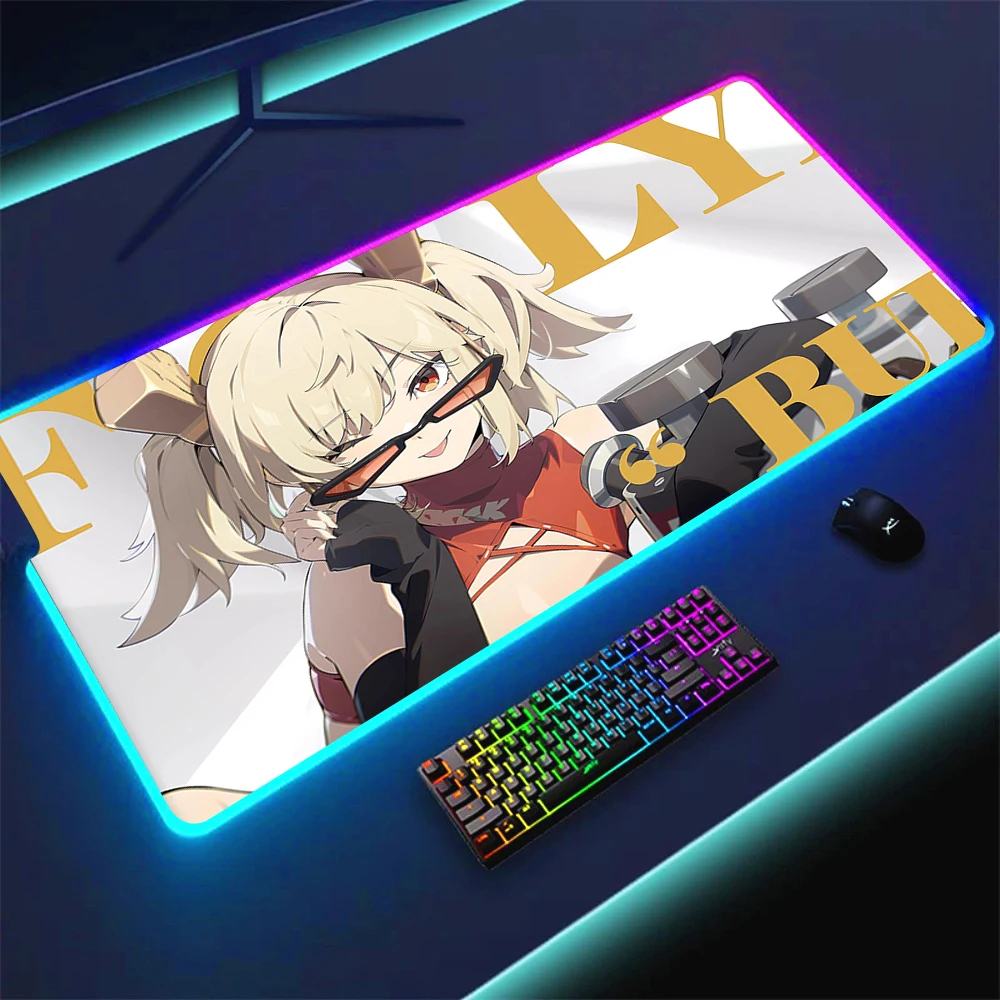 Hot Kawaii Pretty RGB Demara Trendy Hit Cool Art Zenless Zone Zero Gaming Backlight Mouse Pad Gamer Keyboard Table LED Mat 90x40