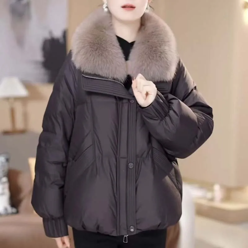 Women 2026Temperament Cotton-Padded Jacket Autumn Winter New Big Fur Collar Coat Female Parkas Thicken Warm Overwear Ladies Tops 5