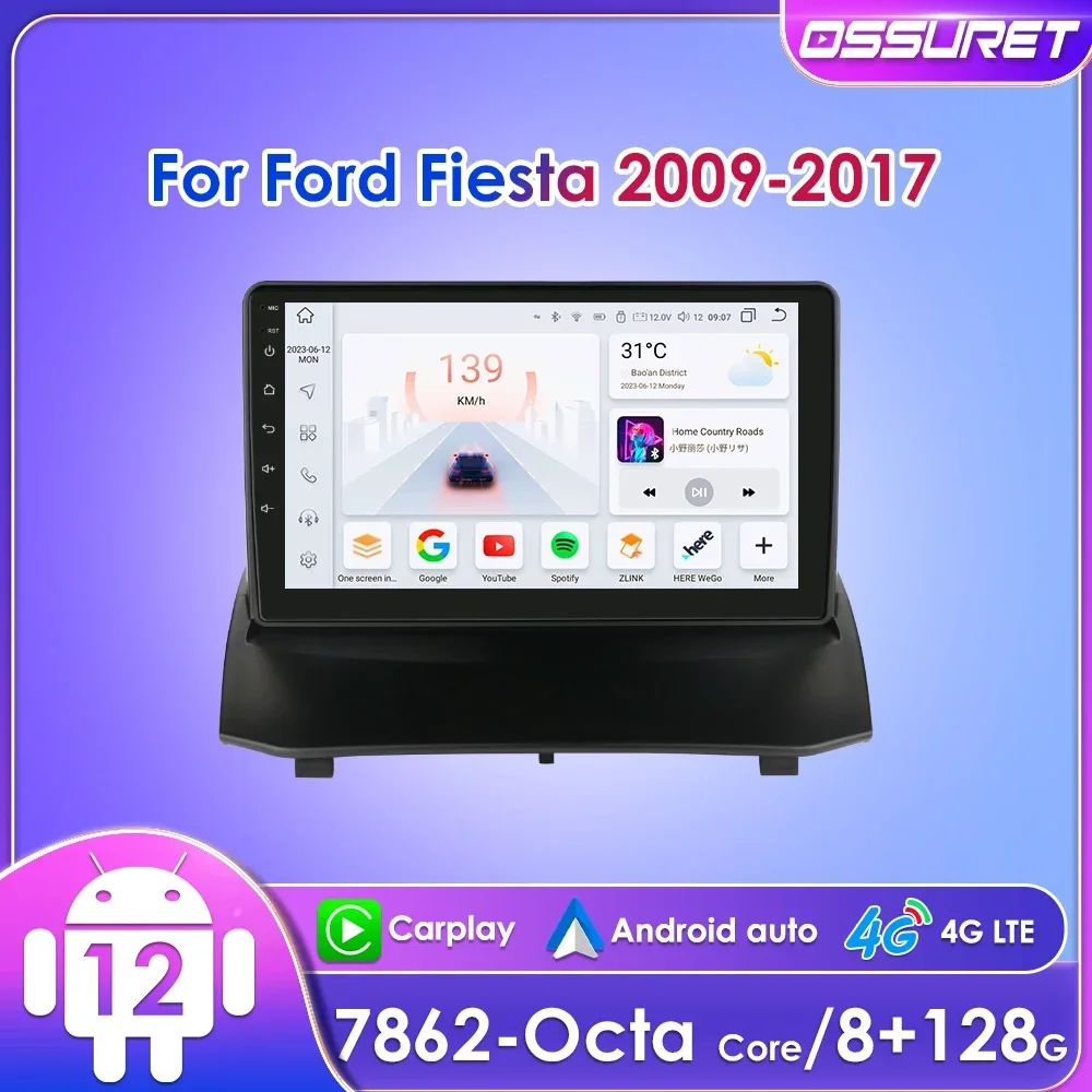 

9" Ossuret 2Din Android Auto Car Radio for Ford Fiesta 2009 - 2017 Navigation CarPlay 4G WiFi BT RDS DSP GPS UI7862 Head Unit