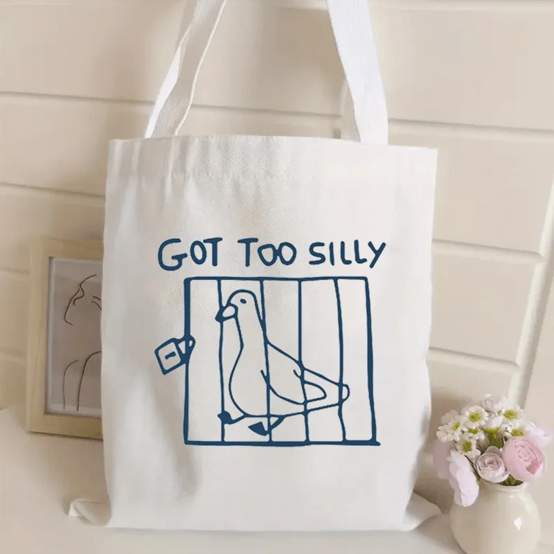 

Fish Bread Simple Line Drawing Special Meaning Pattern Print Canvas Tote Bag Unique Art Daily Carry Handbag