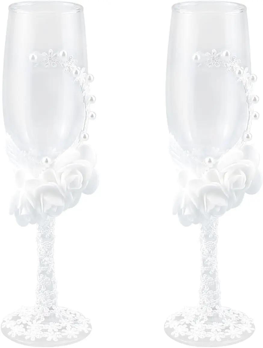 

Set of 2 Wedding Champagne Glasses - Elegant Bride & Groom Flutes for Weddings, Birthdays, Anniversaries