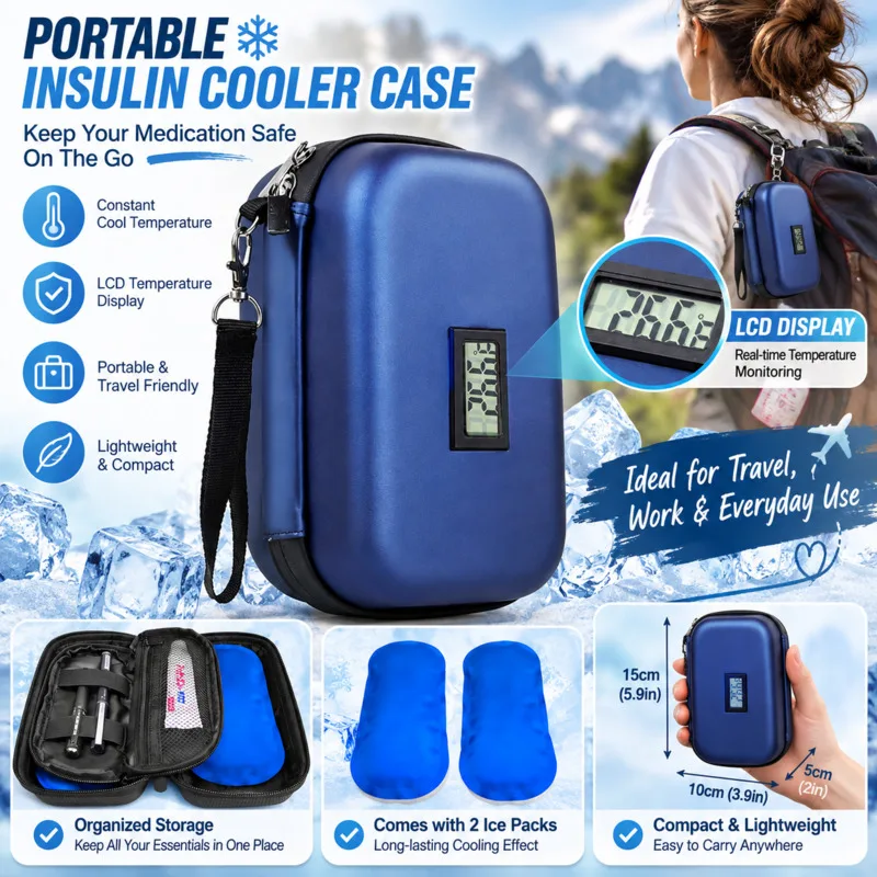 Medicine Bag Portable Insulin Pen Case Cooling Bag EVA Hard Shell Organizer Insulin Travel Storage Pouch Ice Packs Toolkit Bag