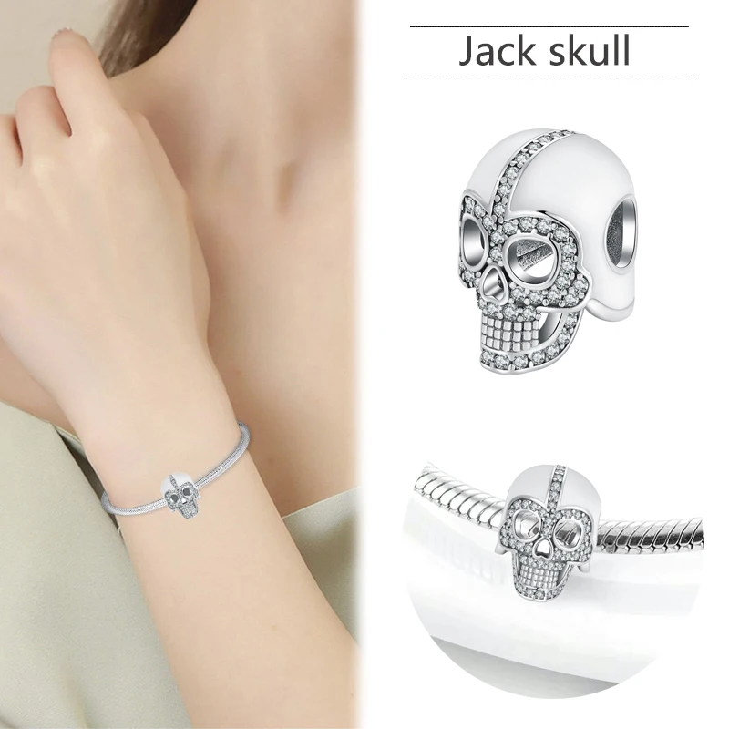2026 Halloween 925 Silver Thriller Theme Pumpkin Skull Ghost Witch Bat Swinging Bead Fit for Bracelet DIY Festival Party Jewelry