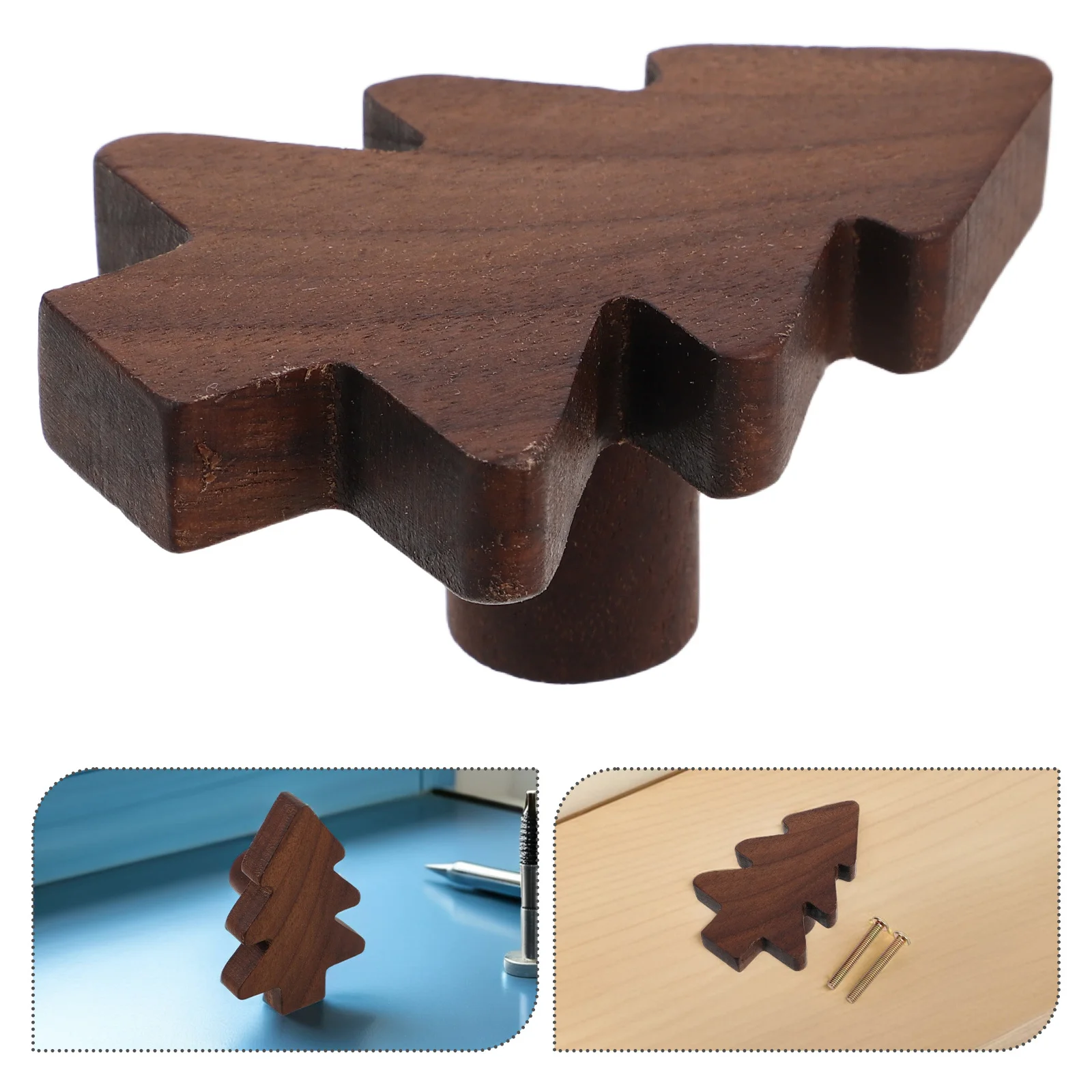 

3pcs Christmas Tree Cabinet Knobs Wooden Dresser Pull Handles Holiday Home Decor Natural Wood Drawer Knobs For Wardrobe Closet