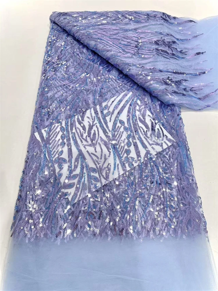 Green Sequin Lace Fabric African Fabric Lace Wedding Dress 2025 Luxury Beaded Lace French Mesh Sequence for Sewing