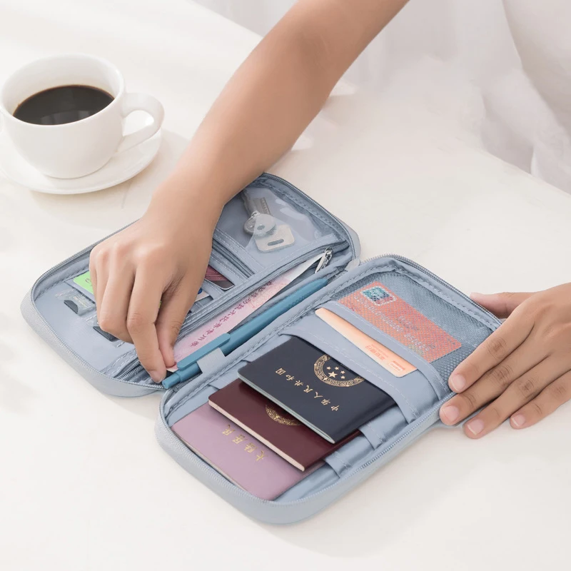 2024 Women Multi-Function Waterproof Travel Passport Holder Cover Case Pink Bag Family Document Organizer Travel Accessories Bag