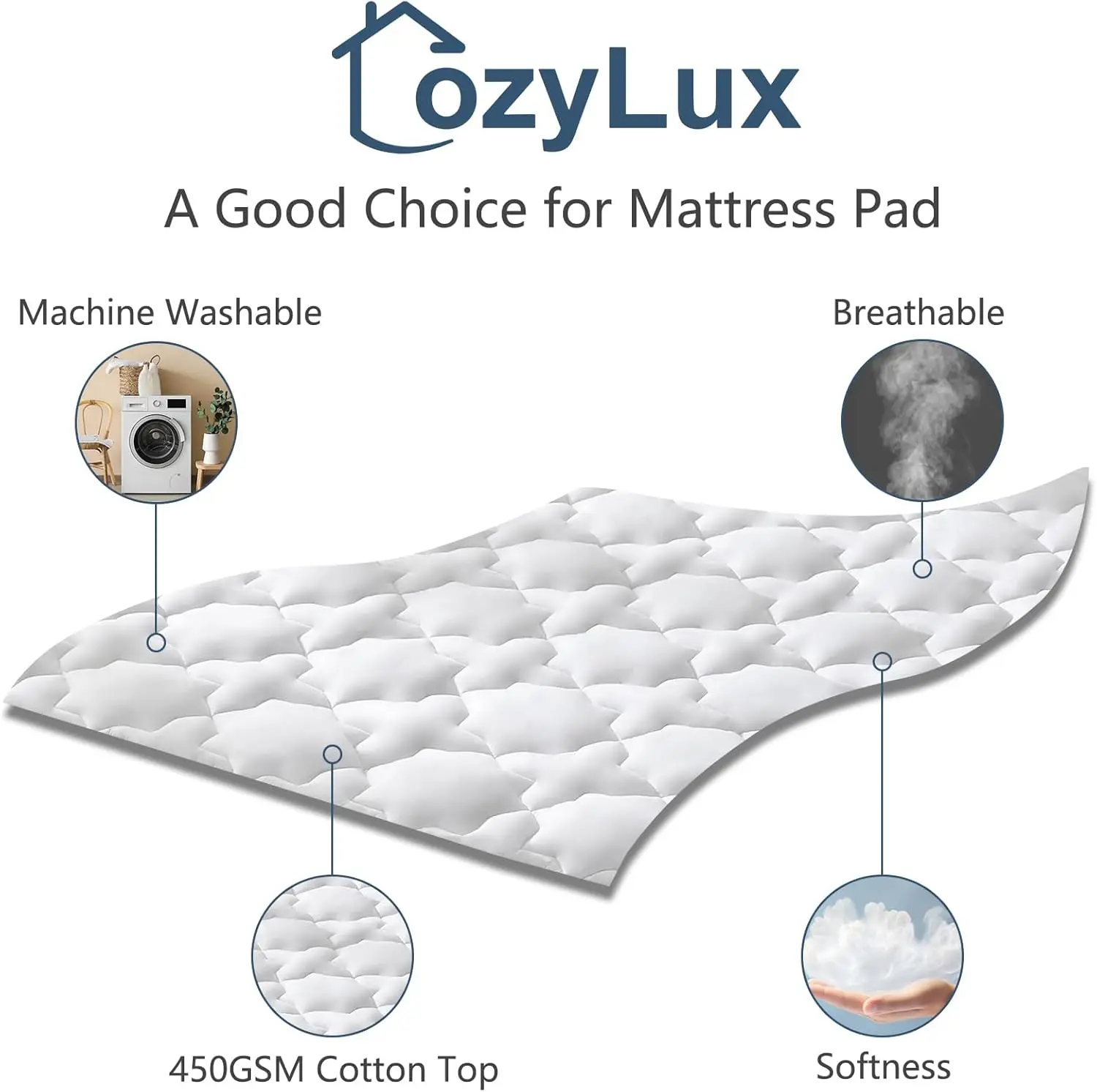 

Cozylux Rv King Mattress Pad Pillow Topper Mattress Cover Cotton Quilted Fitted Mattress Protector Deep Pocket Non Slip
