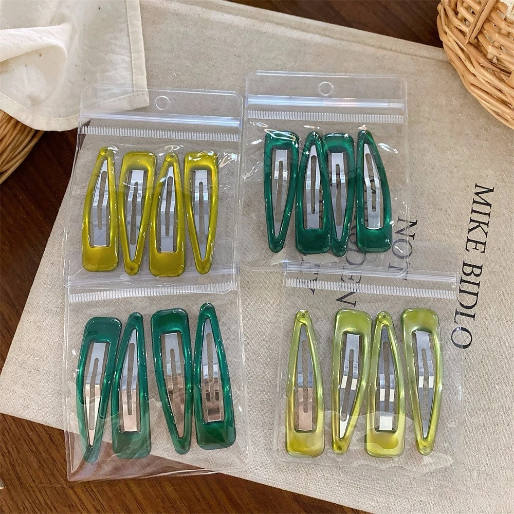 4/set of New Transparent Jelly Colored Hollow Water Drop BB Clip Hairpin  Fashionable   Clip Hair Accessories for Women