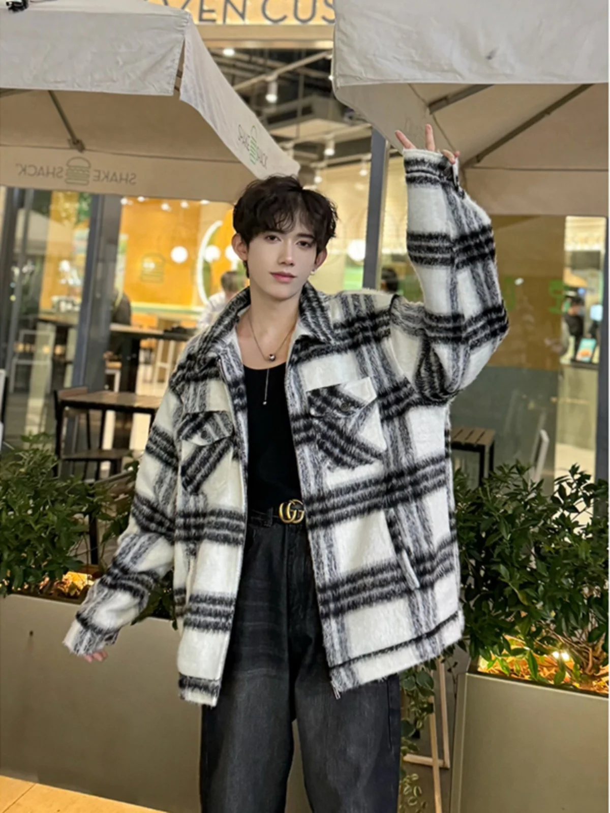 

Зимняя утепленная хлопковая клетчатая мужская куртка класса люкс, шерстяное пальто Haome High-End, молодежная модная куртка