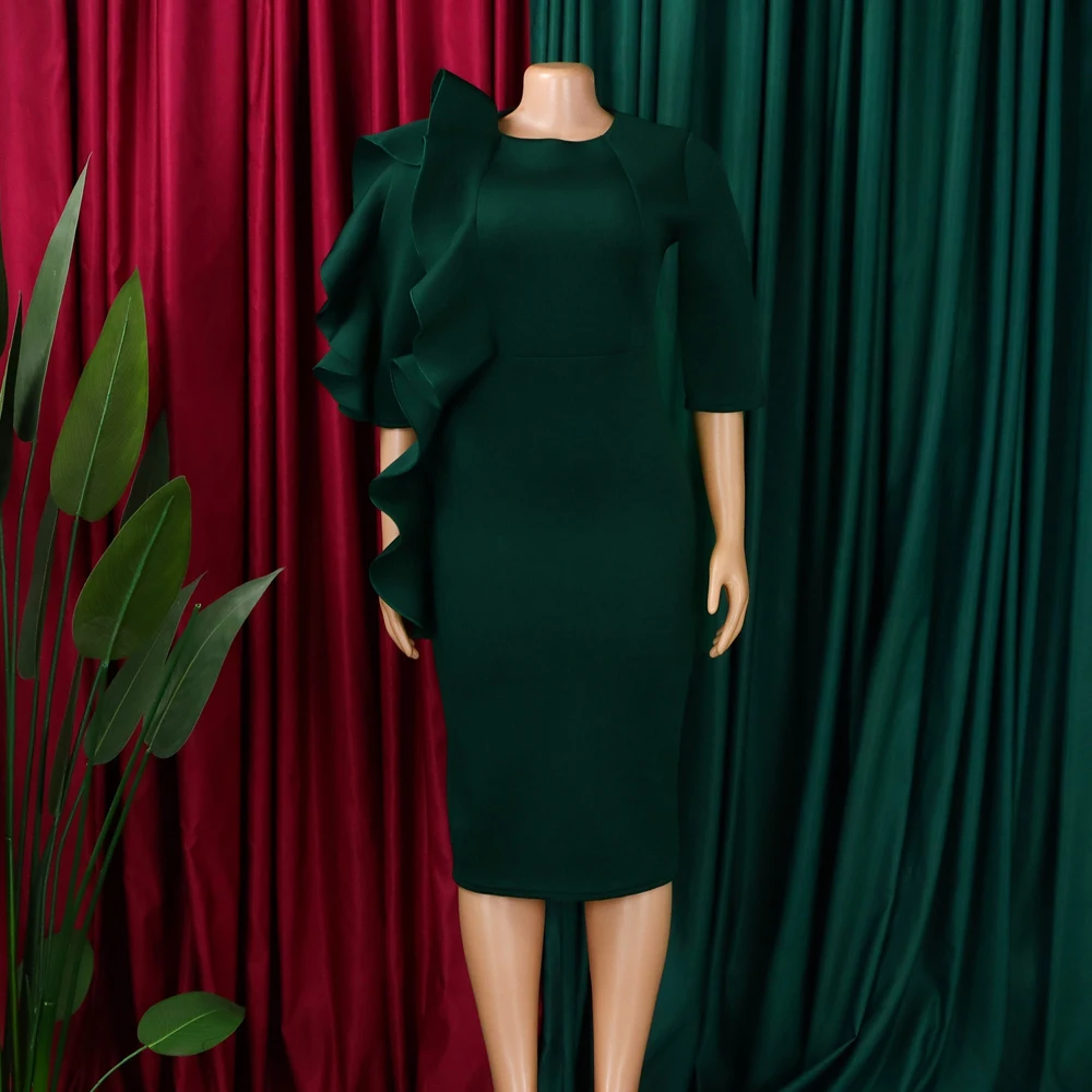 Neueste trendige Design Frühling Kleider Frauen Casual Dame elegante O-Ausschnitt 3-Viertel-Ärmel Rüschen afrikanisches Kleid für Frauen Kleidung – Detail 10