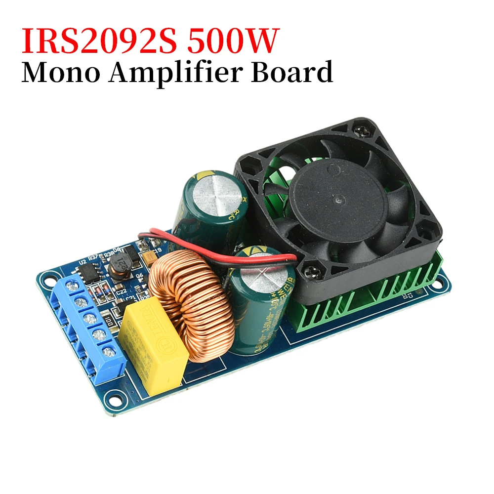 IRS2092S Power Amplifier Board 500W Mono Channel D HiFi Power Amp Board Cooling Fan for DIY Sound System Dual ± 70V Power Supply