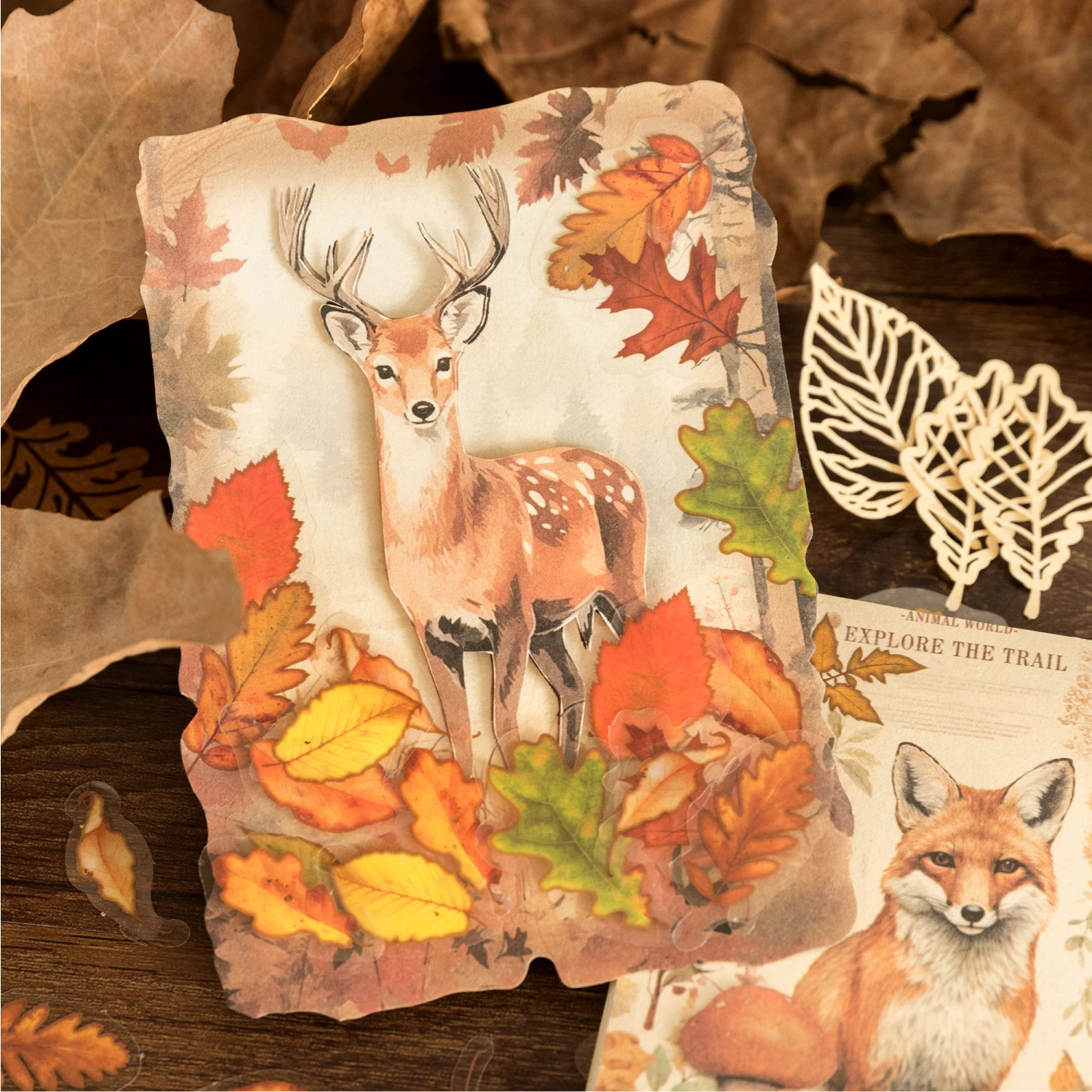 40 sheets/pack, autumn leaf shaped design, waterproof PET decorative stickers suitable for DIY diaries, mobile phones, computers