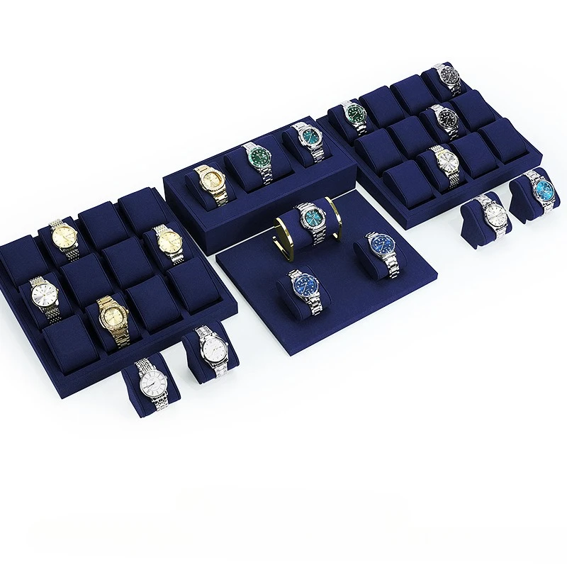

Watch Display Stand Blue Microfiber Watch Display Tray Counter Watch Live Display Prop