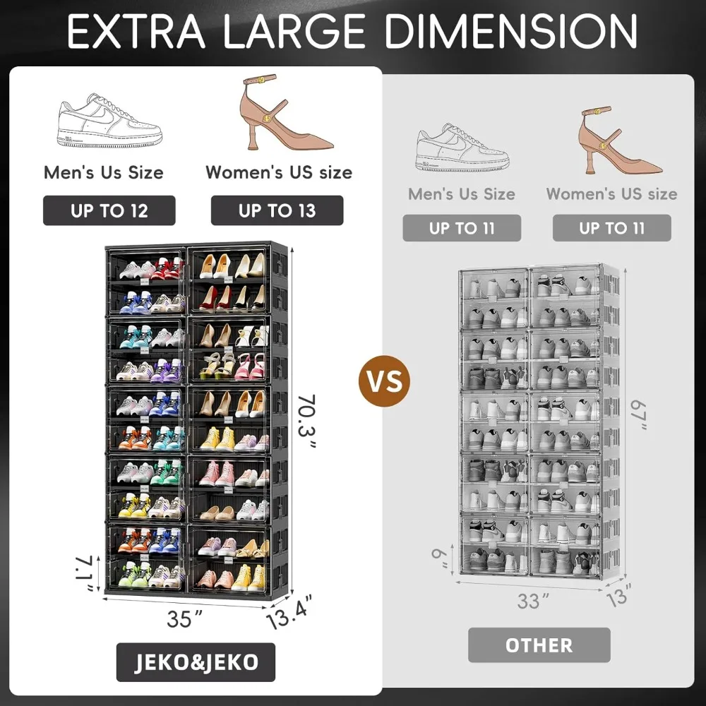 JEKO&JEKO 10 Tiers 40 Pairs Foldable Shoe Rack for Closet Entryway, Large Collapsible Shoe Storage Organizer Cabinet with