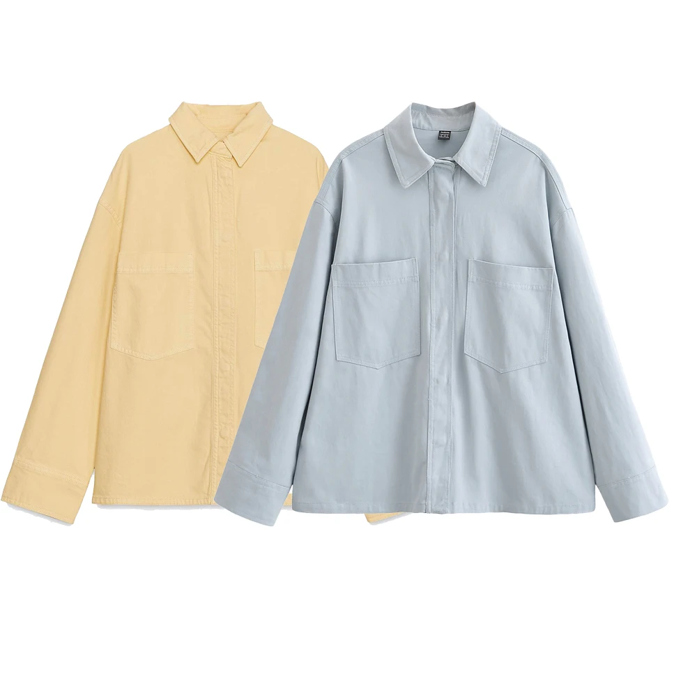 

Autumn new women's clothing retro casual loose washed long sleeved lapel pocket shirt jacket