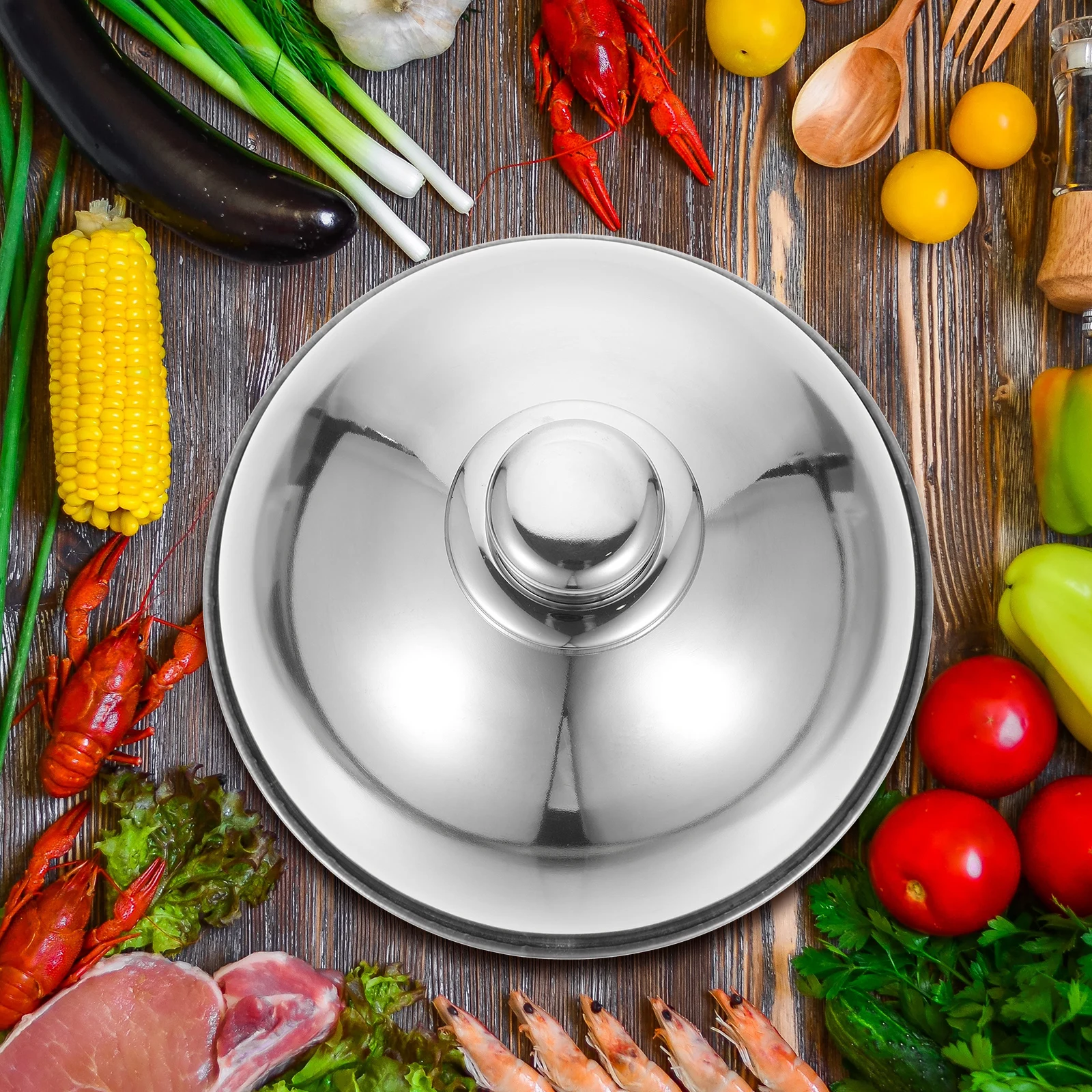 

Stainless Steel Lid BBQ Party Anti Splashing Food Cover Dust Proof Insect Proof Food Protective Cover Protector Kitchen Supply