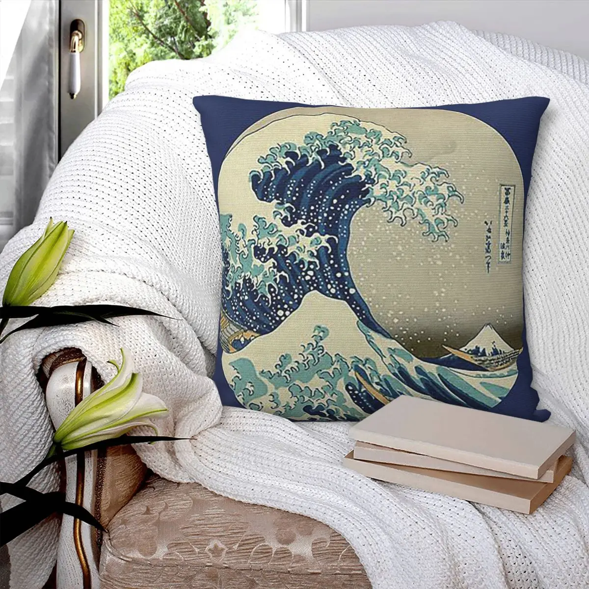 Great Wave Off Kanagawa Circle Square Pillowcase Pillow Cover Polyester Cushion Decor Comfort Throw Pillow for Home Living Room