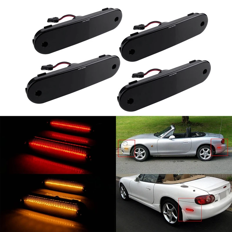 4 PCS Front Rear LED Side Fender Marker Light Smoked Lens NA01515FX 8BN151120 ABS For MAZDA Miata MX-5 1990-2005