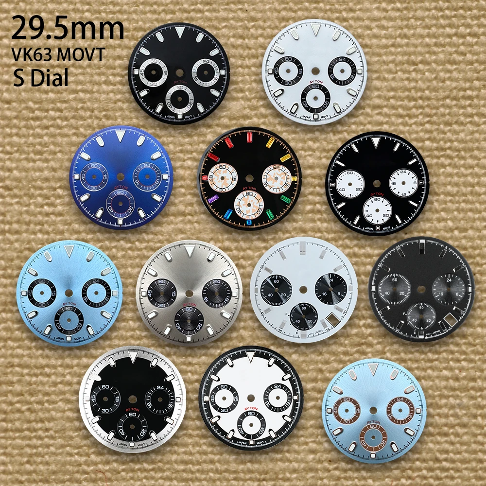29.5mm Panda DTN S Dial Fit VK63 Quartz Movement Green Luminous High-Quality Enamel/Sunburst Watch Modification Accessories