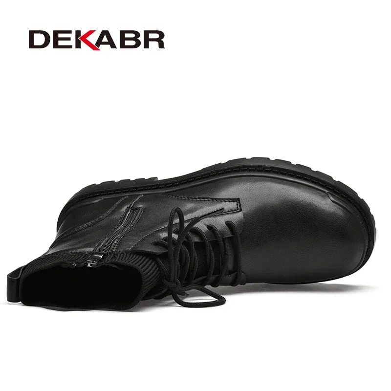 DEKABR Genuine Leather Autumn Winter Men Boots Warm Fur Plus Trend Waterproof Ankle Boots Men Fashionable British Style Boots