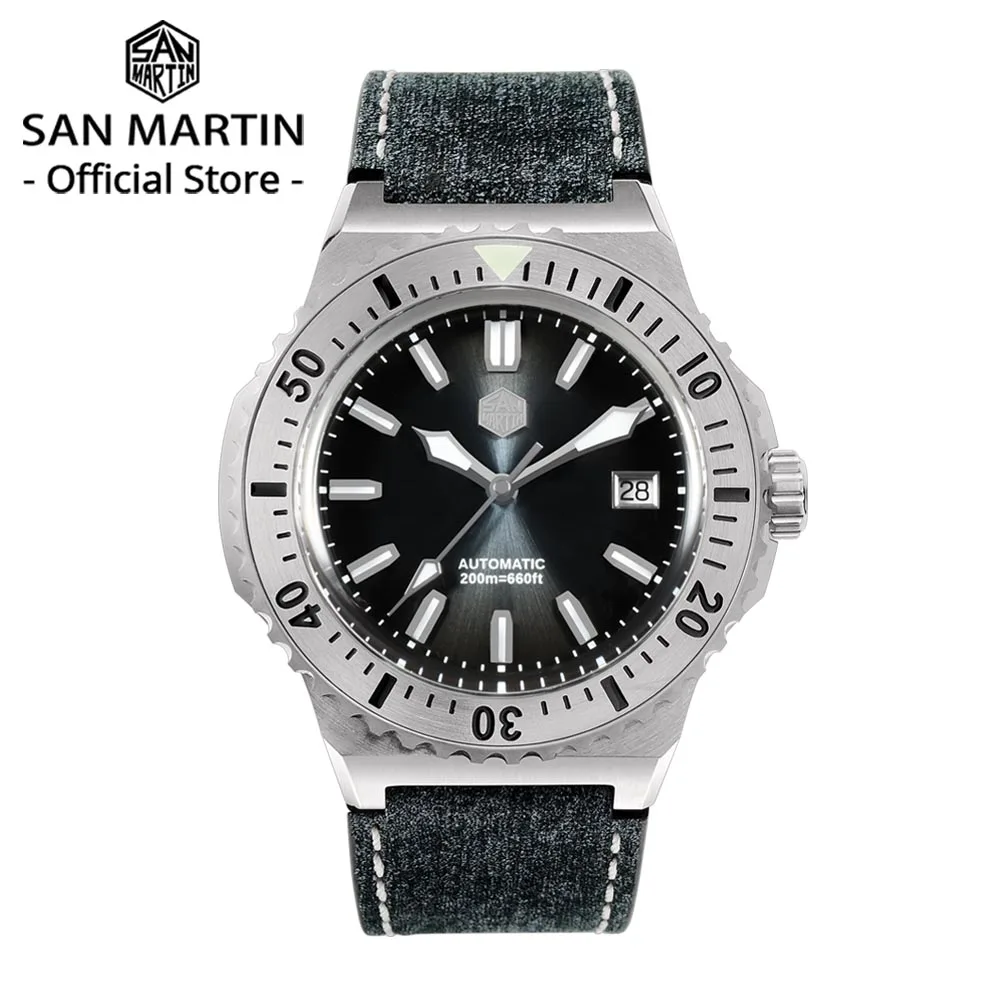 

San Martin 42mm Luxury Men Diver Watch High Quality Vintage Automatic Mechanical Business Watches Sapphire Leather 20 Bar SN0055