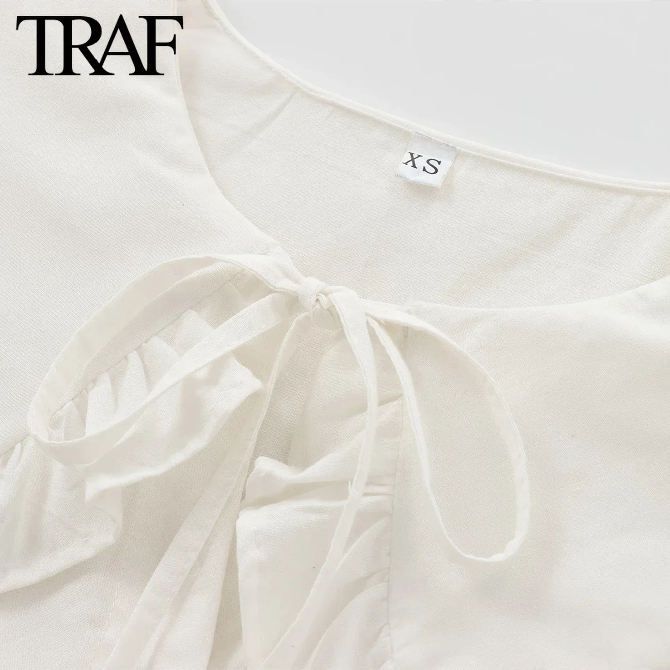 TRAF Women Fashion Spring Autumn Long Sleeve Single Breasted Lace Up Doll Collar Blouse Street Clothing Shirt Chic Ladies Top