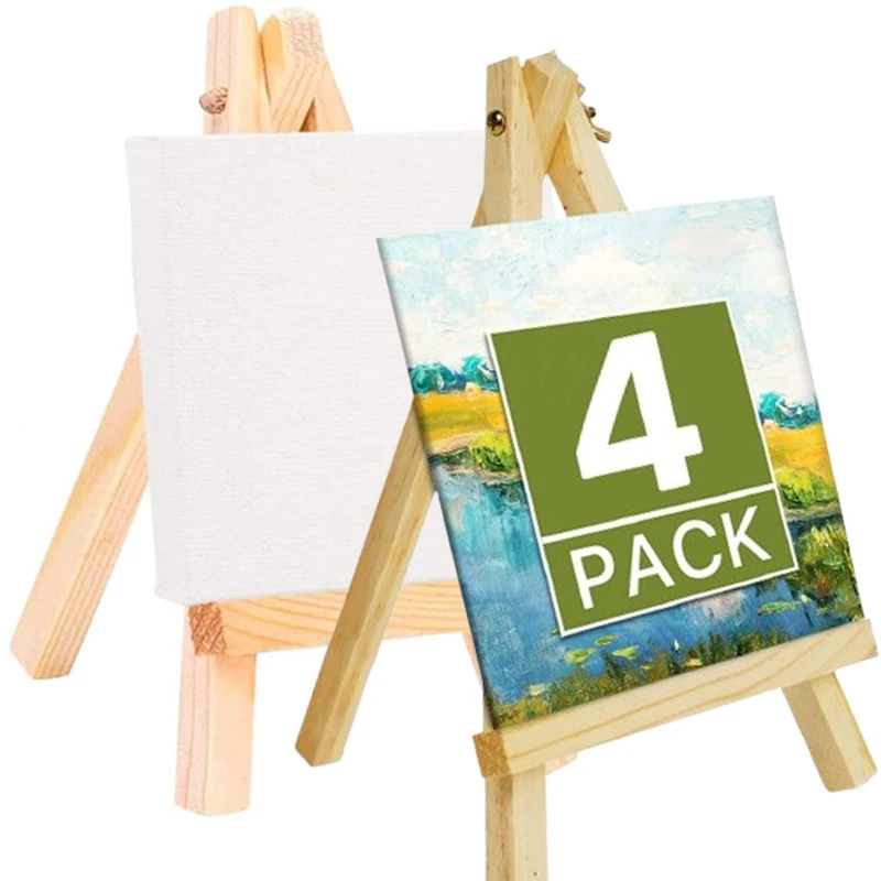 1/2/4PCS Mini Canvas And Easels Set Wooden Foldable Stand Desktop Mobile Phones Holder For Painting Arts Crafts Display Bracket