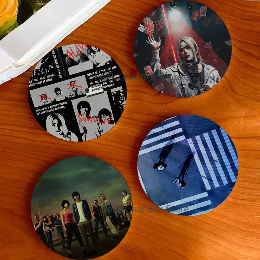 

A-Alice in B-Borderland Round Coaster Non-slip table mat Insulated Coasters Kitchen Dining Room Tabletop Decor