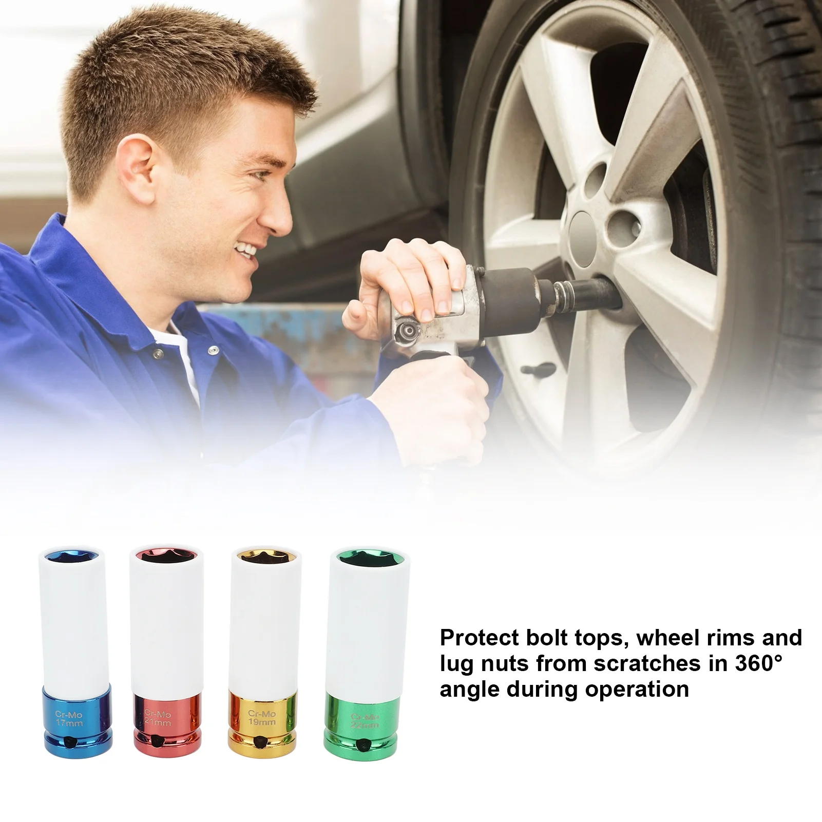 

4PCS Metric 1/2in Wheel Lug Nut Drive Impact Socket 4 Colour Coded Scratch Proof for Repairing