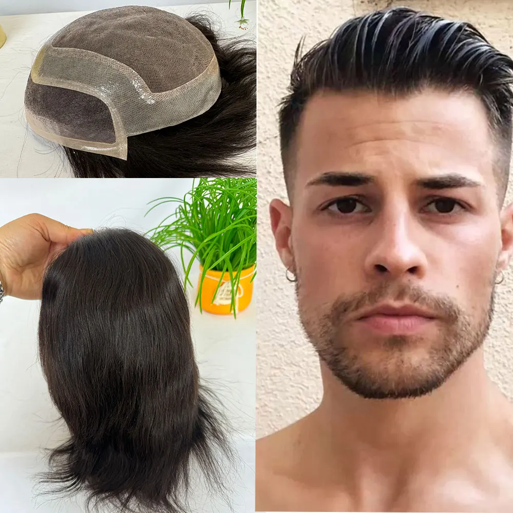 Durable Hair System For Men French Lace Front Mens Toupee 8