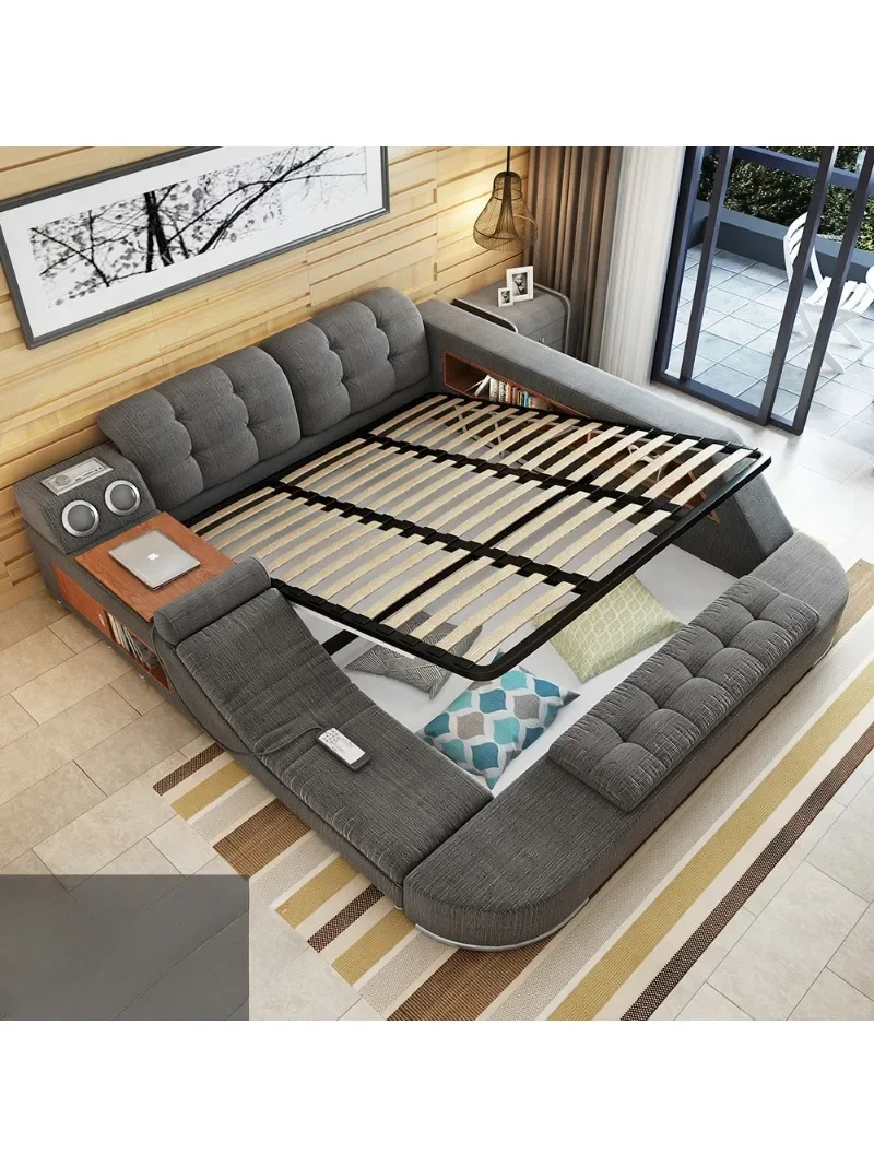 Foshan New environmentally friendly massage multifunctional tatami fabric bed, bed room furniture