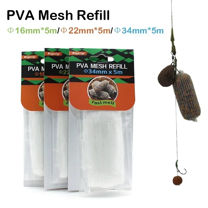 

5m 16/22/34mm Carp Fishing PVA Mesh Refill Fishing Bag Mesh Water Soluble Mesh Carp Fishing Feeder Trap Bait Nets Tools