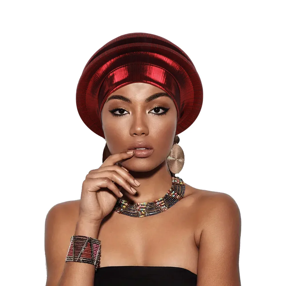 

Afrcian Headties Spiral Beret for Women Head Wraps Turban Head Ties Nigeria Headpiece Wedding Party Already Auto Gele Cap Hat