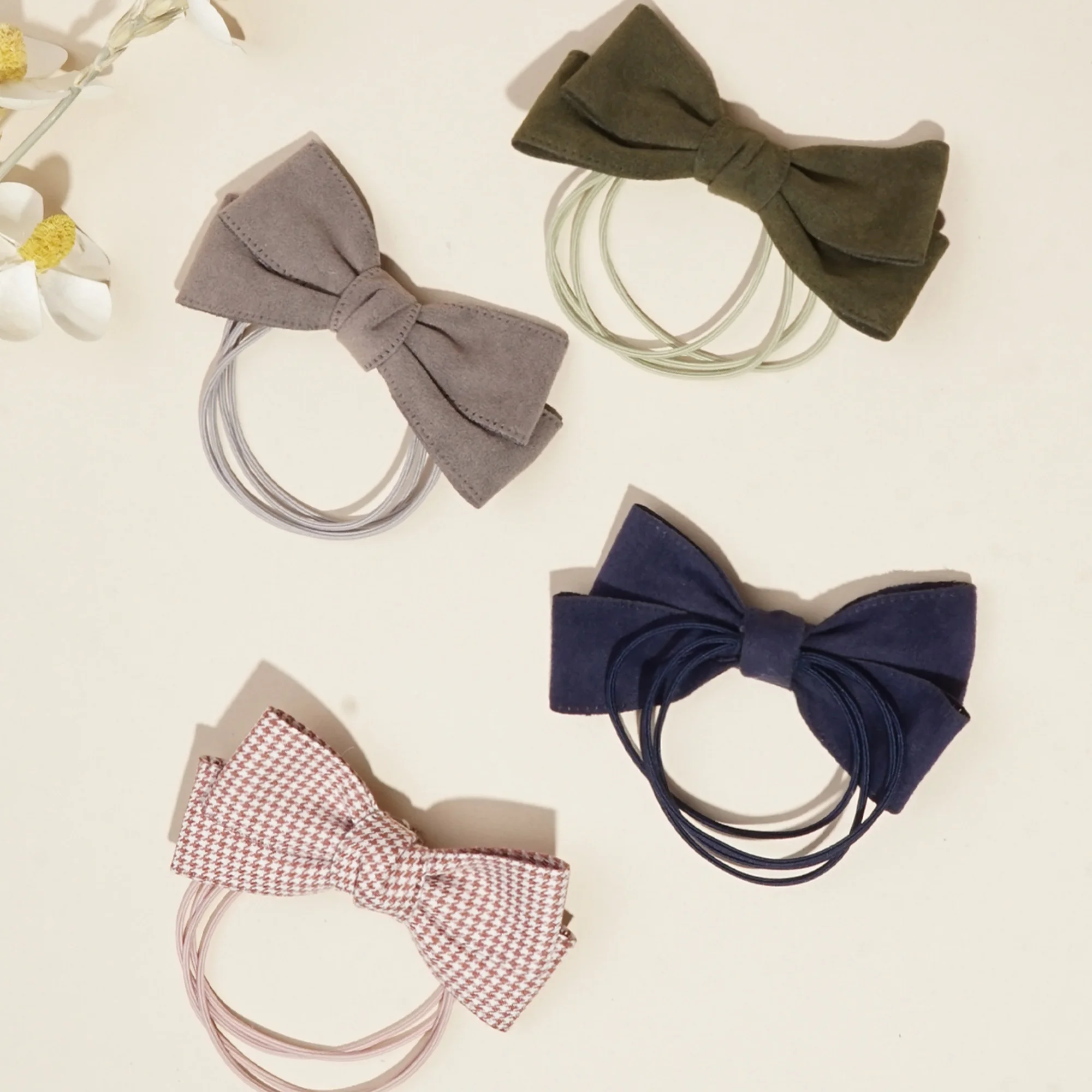 10Pcs/set New Fashion Autumn Winter 4Inch Bow Flocking Hair Ring Elastic Hair Bands for Women Girls Hair Accessories Headwear