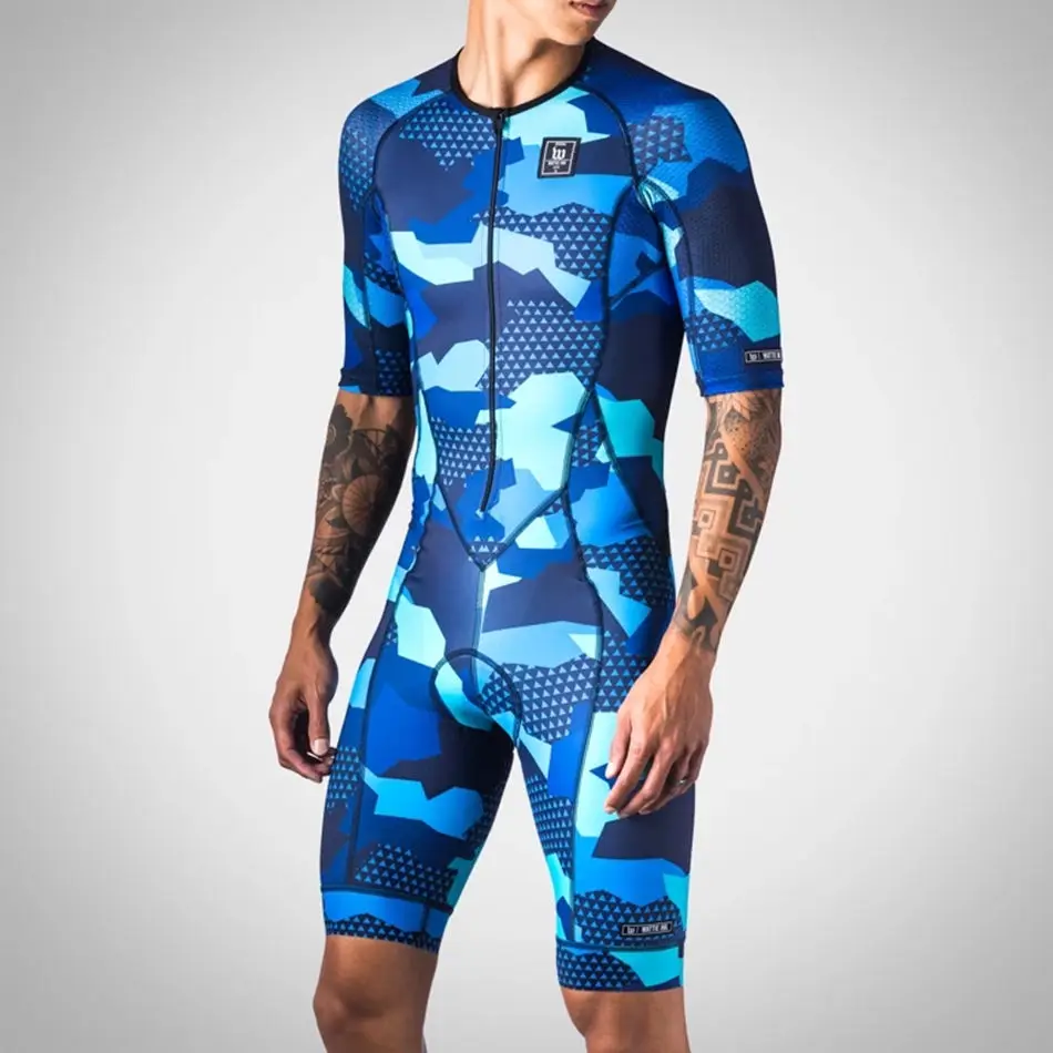 Triathlon Suit Men's Short Sleeve Cycling Skinsuit Long Distance Traithlon Race Speedsuit Ciclismo Running Swimming Jumpsuit