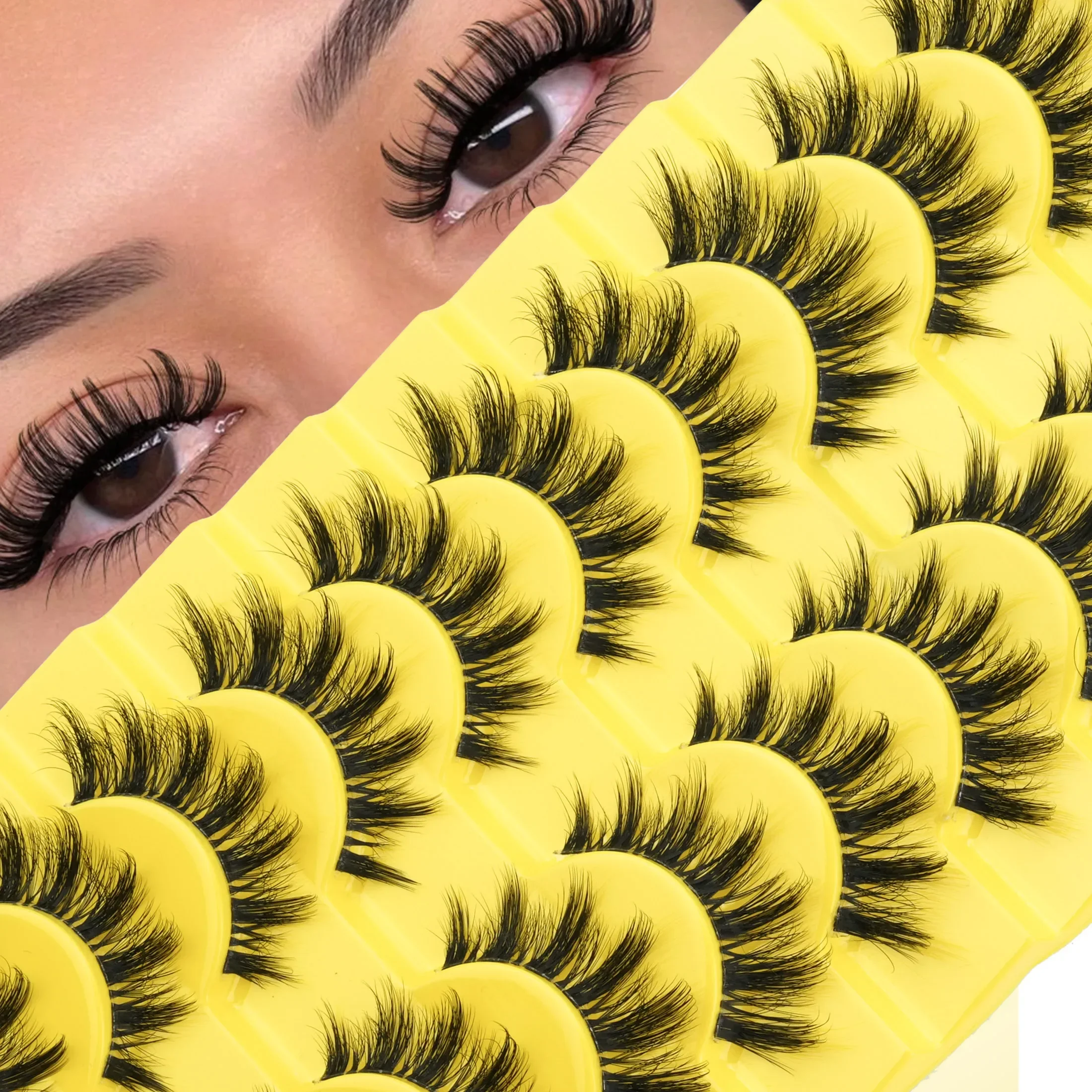 10 Pairs Fluffy Explosive Dramatic False Eyelashes Faux Mink Full Strip Lashes Thick Voluminous Reusable Eye Makeup For Women