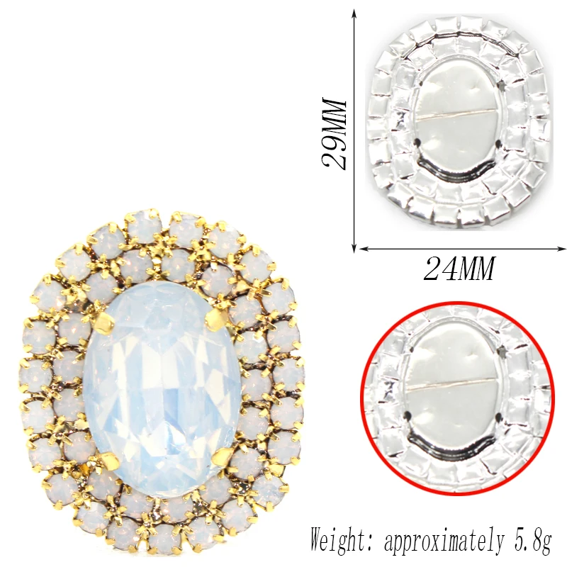 New 5PCS29*24MM Colorful Oval Flat Bottom Water Diamond Buckle Alloy Gem Hand Sewn Clothing Jewelry Accessories