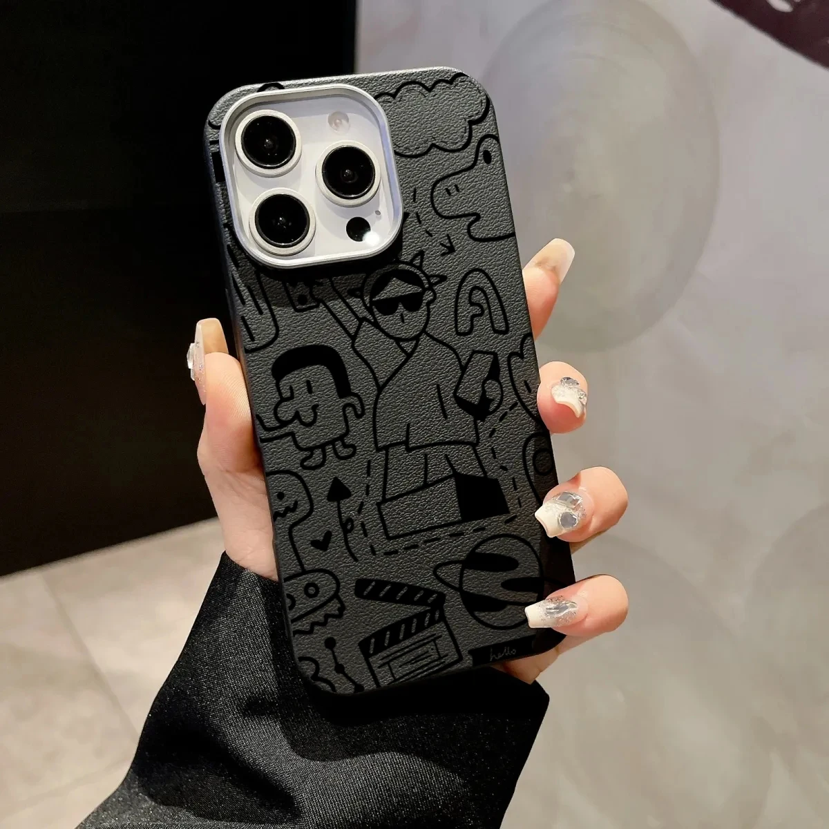 Case For iPhone 16 15 14 Pro Max 13 12 11 Graffiti Litchi Pattern Phone Cover For iPhone X XS XR 7 8 16 Plus SE2 Leather Cover